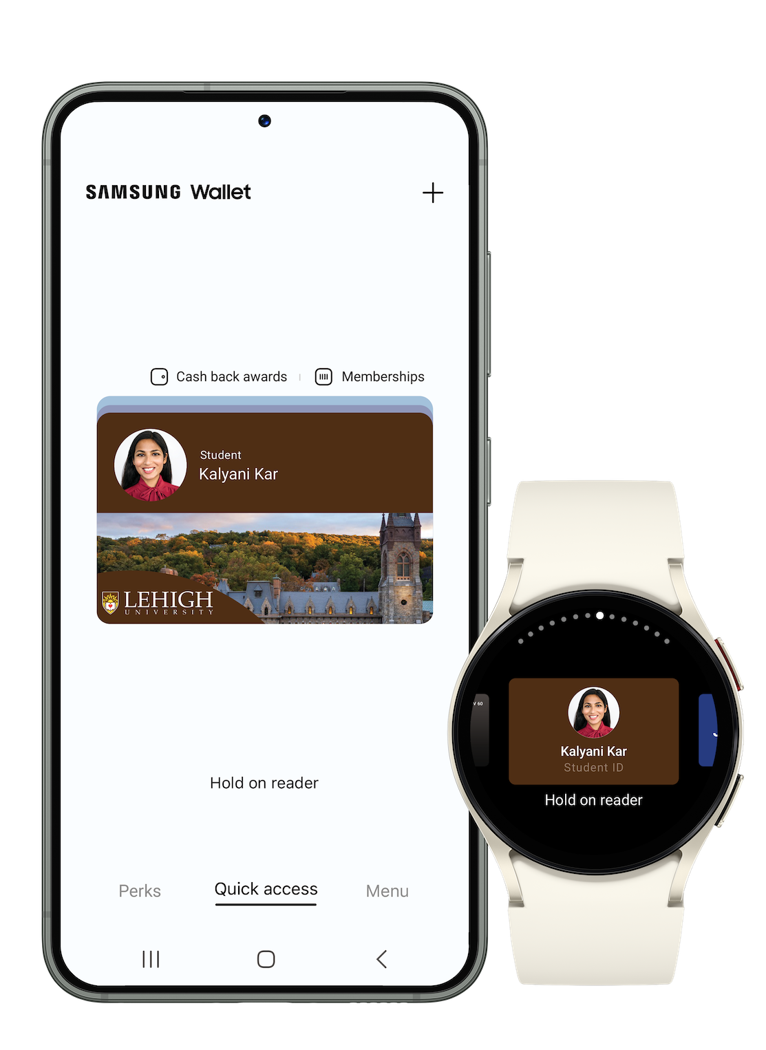 example of Samsung Wallet mobile credential on phone and watch