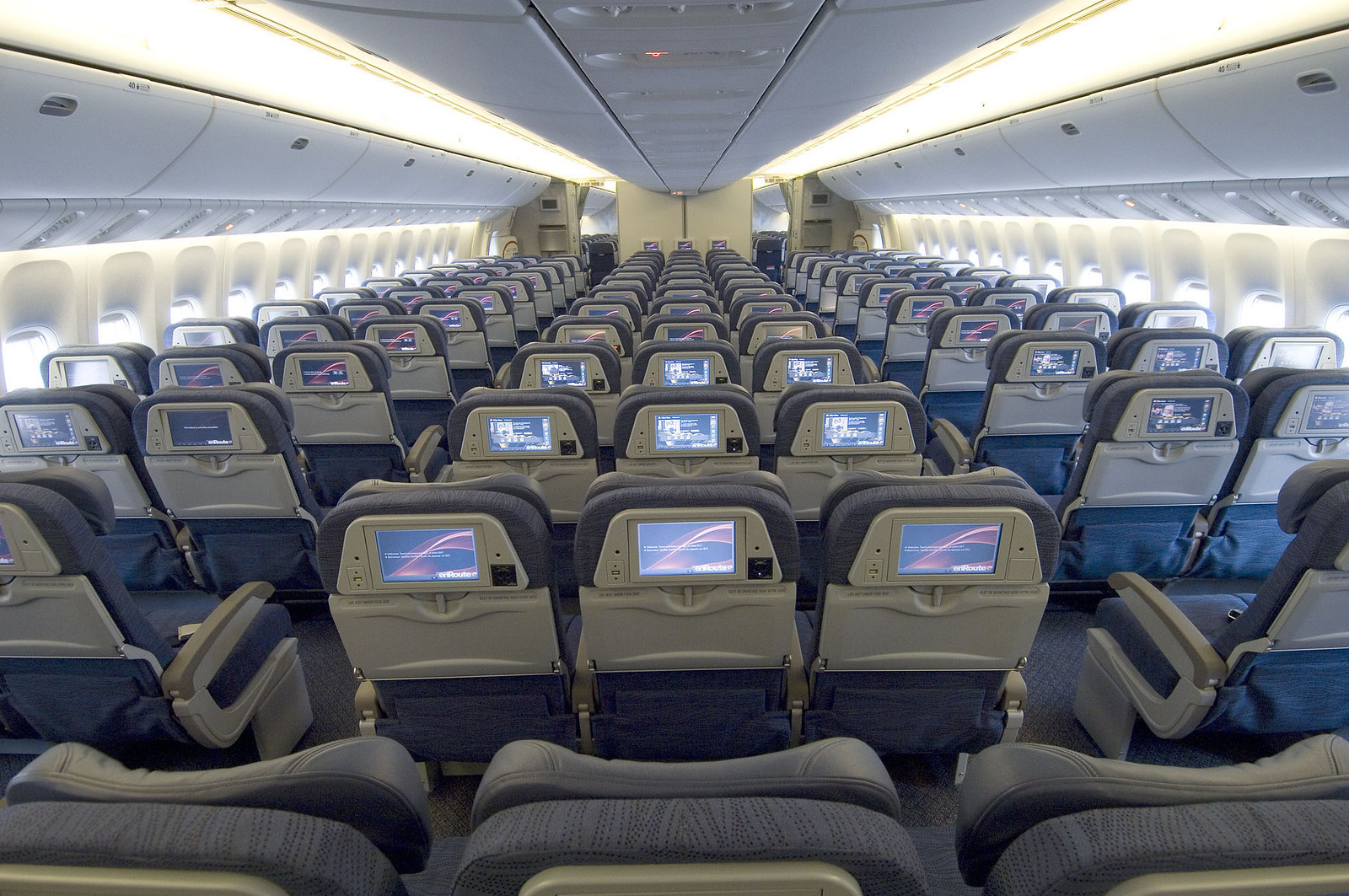 A view of seats in a large plane
