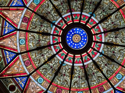the painted glass dome of Linderman Library