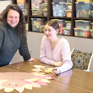 Carolina Hernandez of the Community Service Office works with a Lehigh student